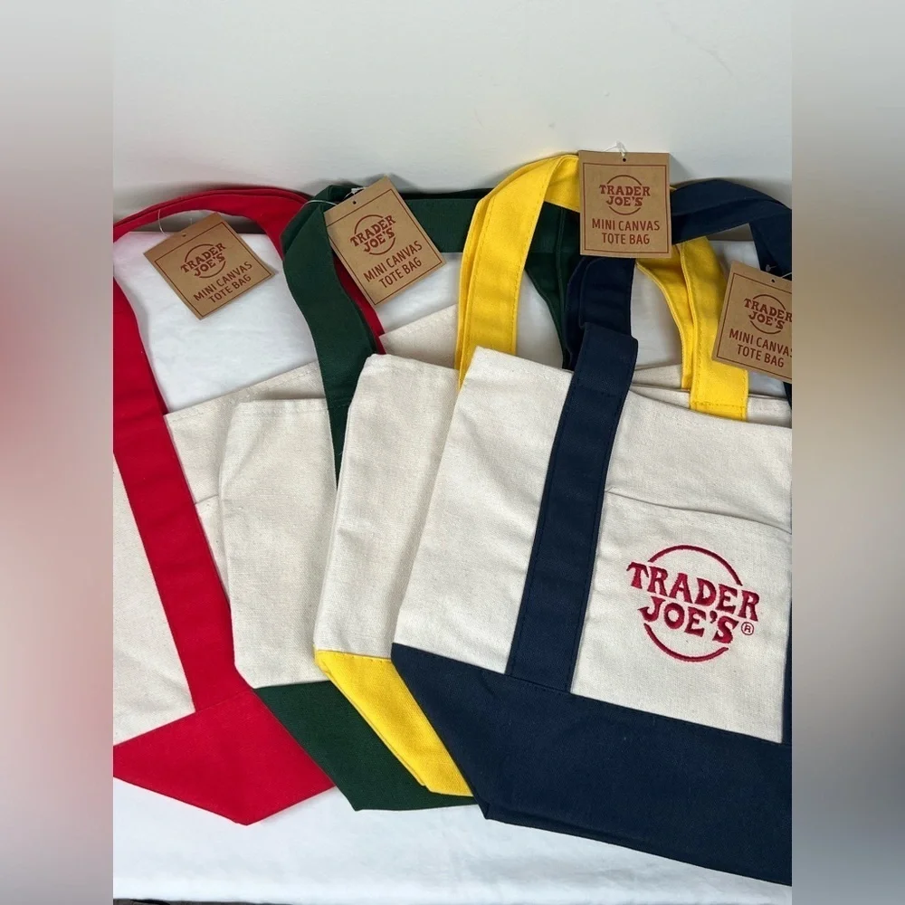 Trader Joe’s Winter 2025 Mini Canvas Tote Bags Set Of All Four Colors